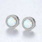 Sterling Silver Opal Stud Earrings - (S925 - Sterling Silver)