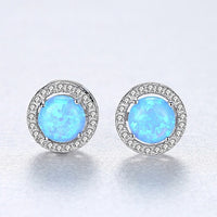 Sterling Silver Opal Stud Earrings - (S925 - Sterling Silver)
