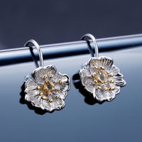 Silver Flower Citrine Ring with Earrings - (S925 - Sterling Silver)