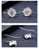 Silver Flower Citrine Ring with Earrings - (S925 - Sterling Silver)