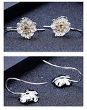 Silver Flower Citrine Ring with Earrings - (S925 - Sterling Silver)