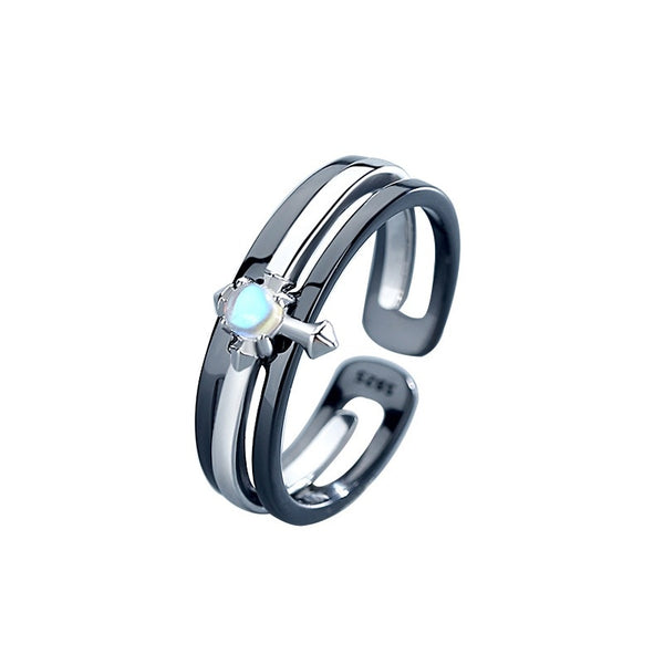 Silver Moonstone Couples Ring - (S925 - Sterling Silver)