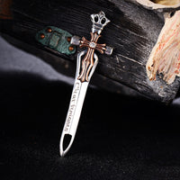 Silver Angel Sword with Gold Cross Pendant - (S925 - Sterling Silver)