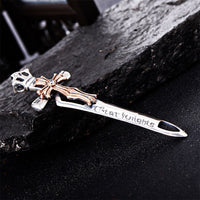 Silver Angel Sword with Gold Cross Pendant - (S925 - Sterling Silver)