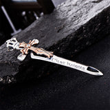 Silver Angel Sword with Gold Cross Pendant - (S925 - Sterling Silver)