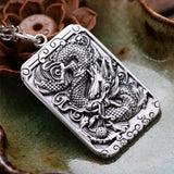 Hand Carved Fine Silver Dragon Pendant - (S999 - Fine Silver)
