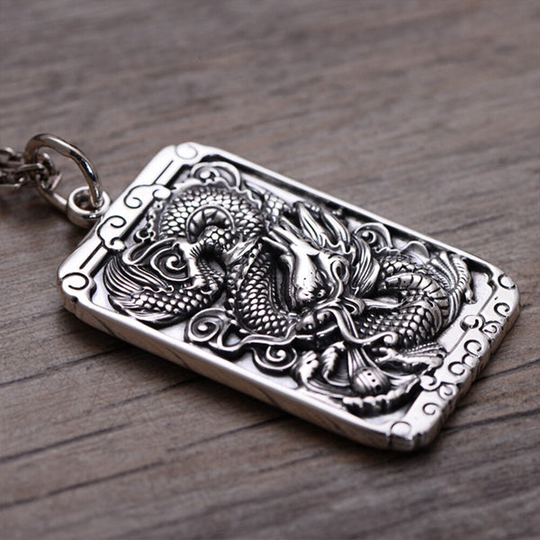 Hand Carved Fine Silver Dragon Pendant - (S999 - Fine Silver)