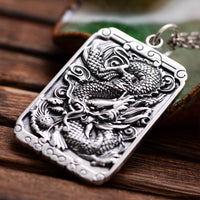 Hand Carved Fine Silver Dragon Pendant - (S999 - Fine Silver)