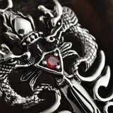 Sterling Silver Double Dragon Pendant with Ruby - (S925 - Sterling Silver)