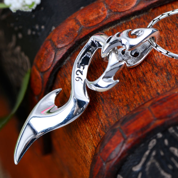 Silver Dragon Wing Necklace Pendant - (S925 - Sterling Silver)