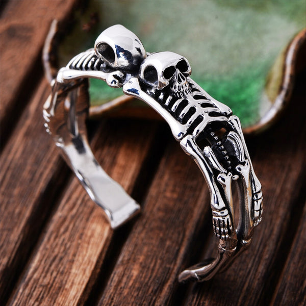 Handmade Carved Sterling Silver Skeleton Bracelet - (S925 - Sterling Silver)