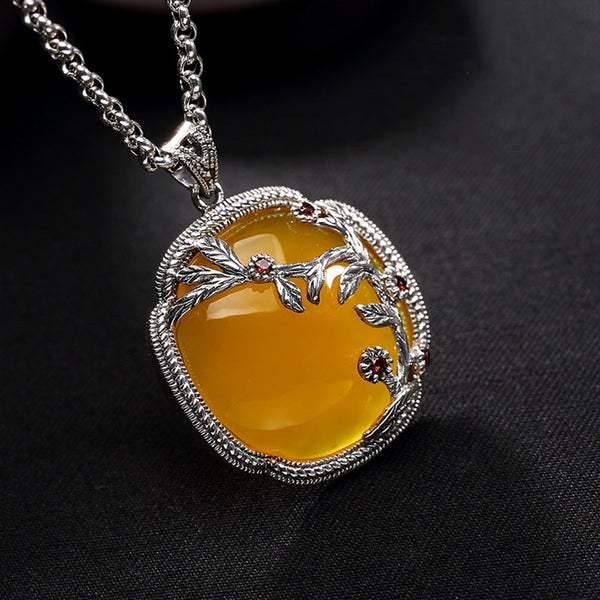 Sterling Silver Pendant with Natural Yellow Chalcedony - (S925 - Sterling Silver)