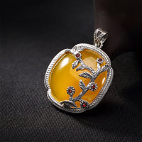 Sterling Silver Pendant with Natural Yellow Chalcedony - (S925 - Sterling Silver)