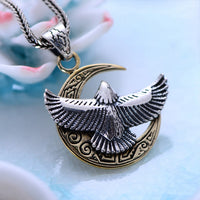 Sterling Silver Eagle and Moon Pendant - (S925 - Sterling Silver)