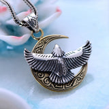 Sterling Silver Eagle and Moon Pendant - (S925 - Sterling Silver)