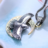 Sterling Silver Eagle and Moon Pendant - (S925 - Sterling Silver)