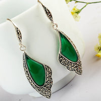 Vintage Silver Butterfly Earrings with Natural Agate - (S925 - Sterling Silver)