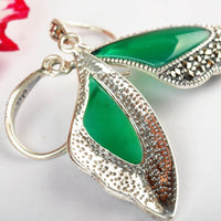 Vintage Silver Butterfly Earrings with Natural Agate - (S925 - Sterling Silver)