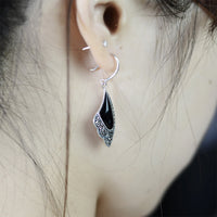 Vintage Silver Butterfly Earrings with Natural Agate - (S925 - Sterling Silver)