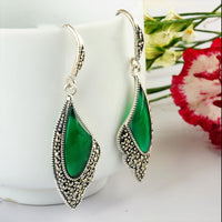 Vintage Silver Butterfly Earrings with Natural Agate - (S925 - Sterling Silver)