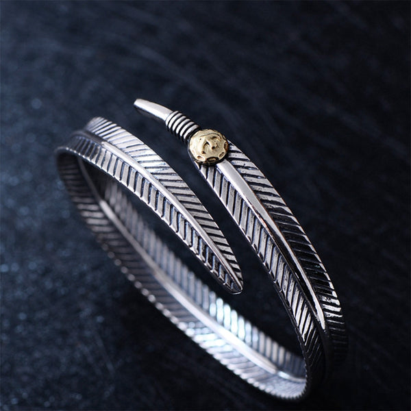 Sterling Silver Eagle Feather Bangle - (S925 - Sterling Silver)
