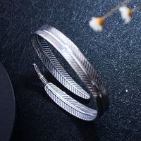 Sterling Silver Eagle Feather Bangle - (S925 - Sterling Silver)