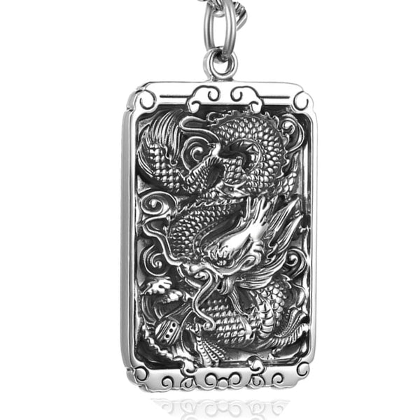 Hand Crafted Fine Silver Cloud Dragon Pendant with Necklace - (S999 - Fine Silver)