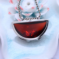 Silver Lotus with Natural Garnet Necklace Pendant - (S925 - Sterling Silver)
