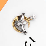 Sterling Silver Eagle and Golden Moon Pendant with Necklace - (S925 - Sterling Silver)