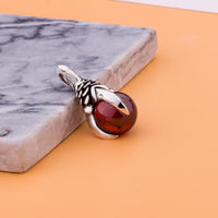 Dragon Claw Garnet Pendant with Snake Chain Necklace - (S925 - Sterling Silver)