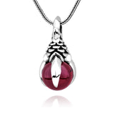 Dragon Claw Garnet Pendant with Snake Chain Necklace - (S925 - Sterling Silver)