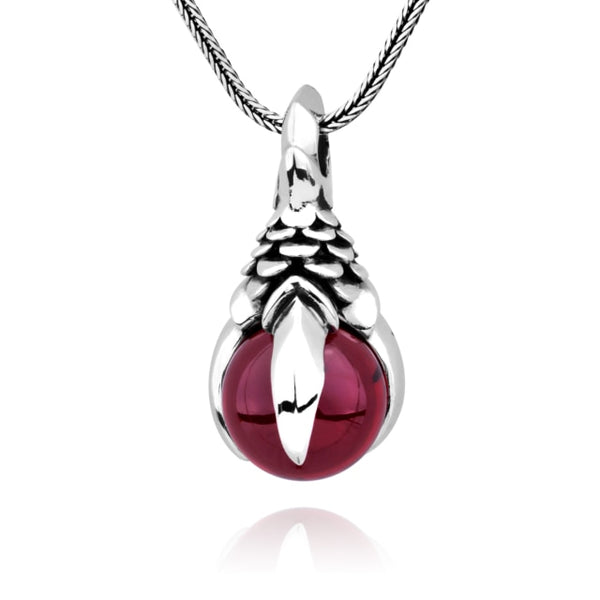 Dragon Claw Garnet Pendant with Snake Chain Necklace - (S925 - Sterling Silver)