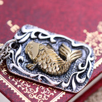 Gold Fish Pendant with Silver Chain Necklace - (S925 - Sterling Silver)