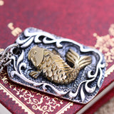 Gold Fish Pendant with Silver Chain Necklace - (S925 - Sterling Silver)