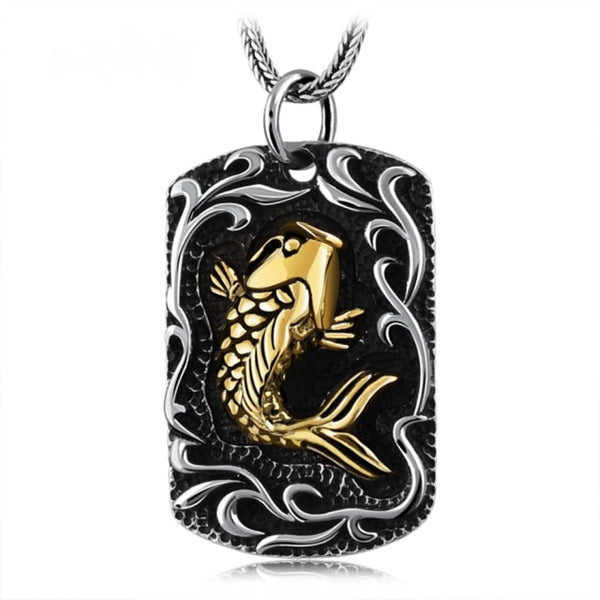 Gold Fish Pendant with Silver Chain Necklace - (S925 - Sterling