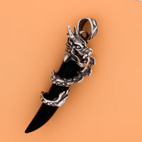 Dragon Pendant with Agate and Solid Silver Necklace - (S925 - Sterling Silver)