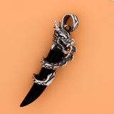 Dragon Pendant with Agate and Solid Silver Necklace - (S925 - Sterling Silver)