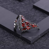 Sterling Silver Natural Red Garnet Ring with Earrings - (S925 - Sterling Silver)