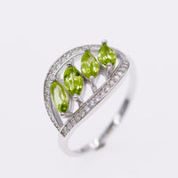 Sterling Silver Leaf Ring with Natural Green Peridot - (S925 - Sterling Silver)