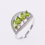 Sterling Silver Leaf Ring with Natural Green Peridot - (S925 - Sterling Silver)