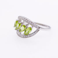 Sterling Silver Leaf Ring with Natural Green Peridot - (S925 - Sterling Silver)