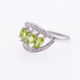 Sterling Silver Leaf Ring with Natural Green Peridot - (S925 - Sterling Silver)
