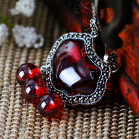Garnet Pendant with Chain Necklace - (S925 - Sterling Silver)