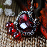 Garnet Pendant with Chain Necklace - (S925 - Sterling Silver)
