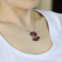 Garnet Pendant with Chain Necklace - (S925 - Sterling Silver)
