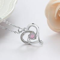 Silver Heart Shaped Pink Opal Pendant with Necklace - (S925 - Sterling Silver)